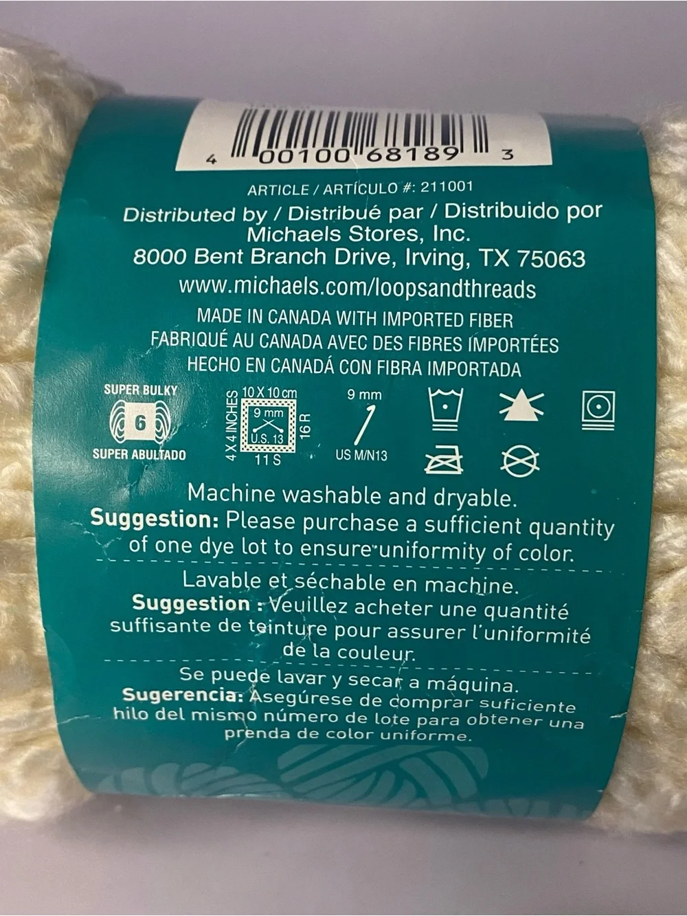 Loops & Threads Country Loom Cream Bouclé Yarn - Soft Cream